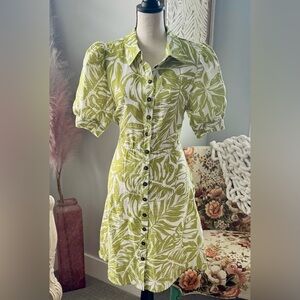 Rachel Parcell Green Floral Puff Sleeve Button Front Dress Small